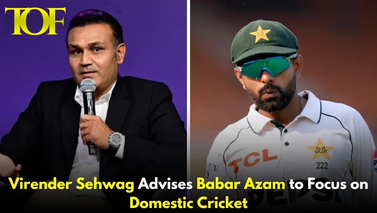 Images of Virender Sehwag and Babar Azam