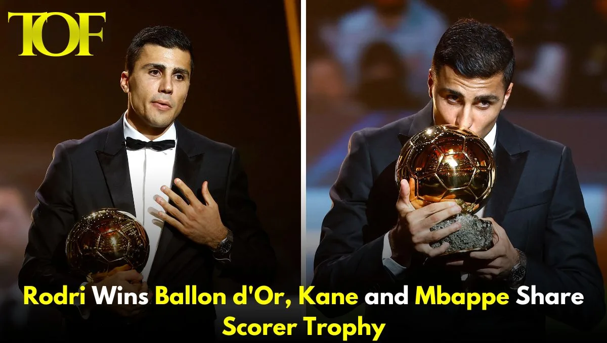 Images of Rodri holding Ballon d'Or