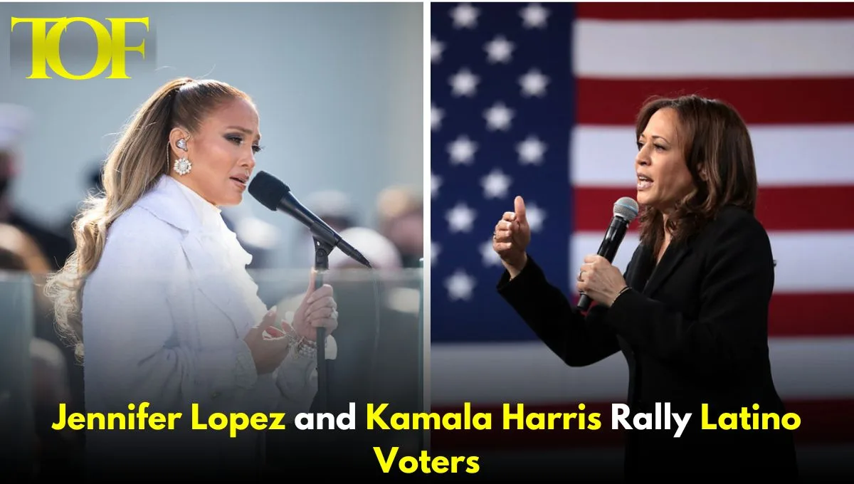 Images of Jennifer Lopez and Kamala Harris