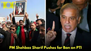 Images of Shehbaz Sharif and PTI Protestors